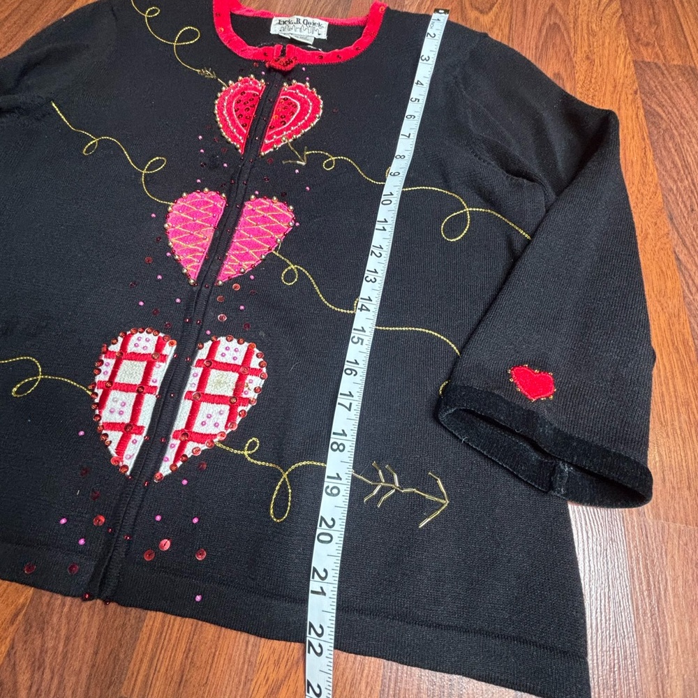 Vintage Jack B. Quick Black Hearts Valentines Beaded Cardigan Sweater Women L - Picture 4 of 7